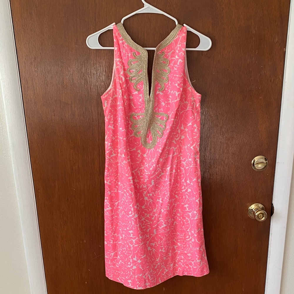 Lilly pulitzer pink and gold foil dress size 10